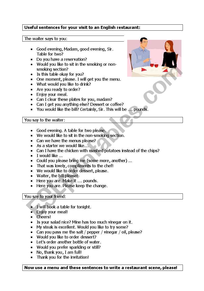 Restaurant Phrases worksheet