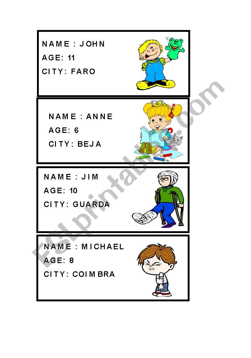 Identification cards - game worksheet
