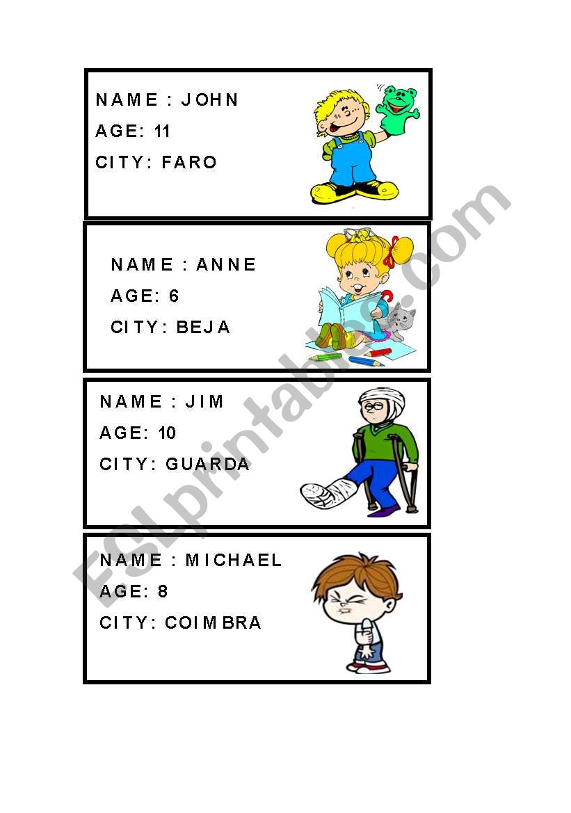 Identification cards - game worksheet