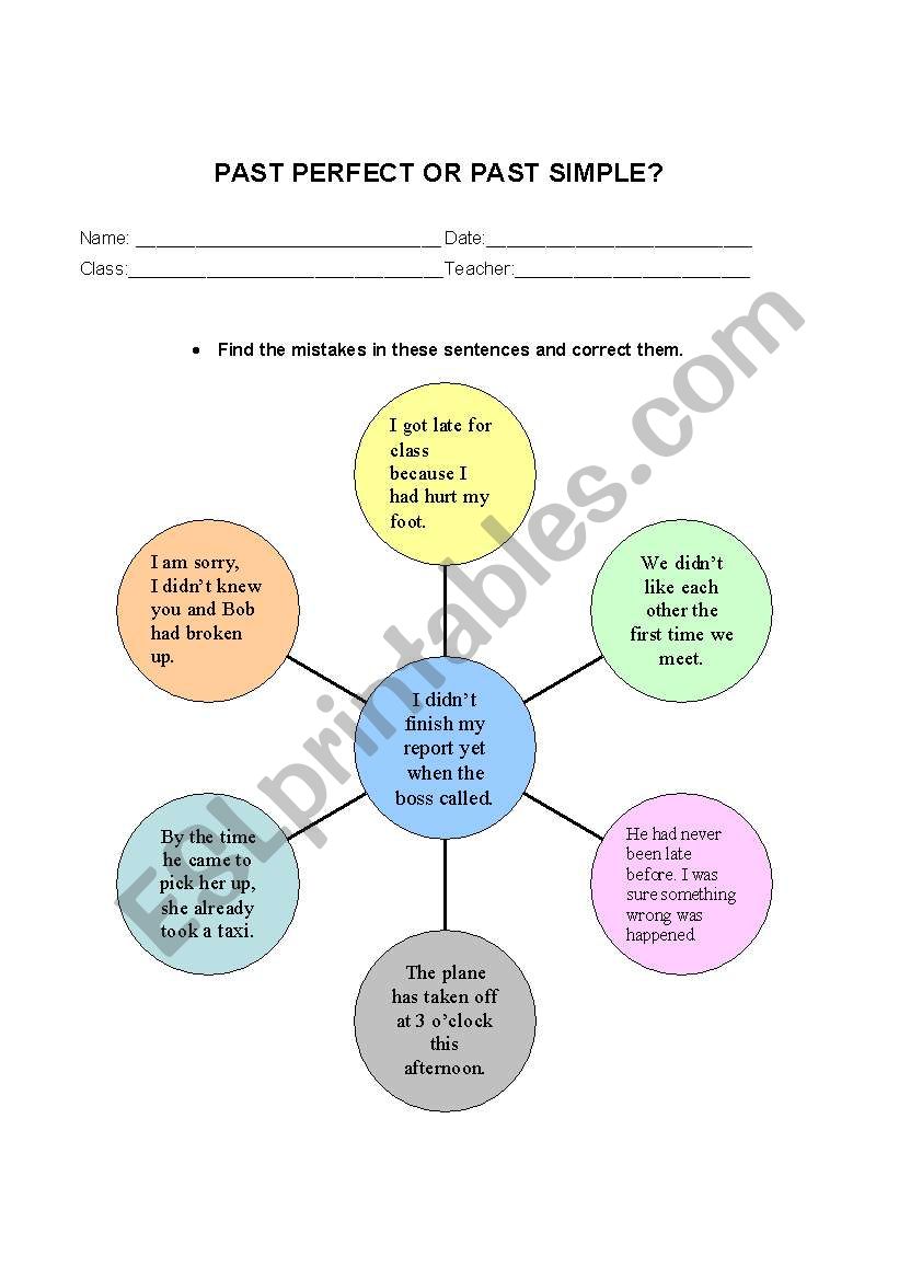 PAST PERFECT or PAST SIMPLE? worksheet