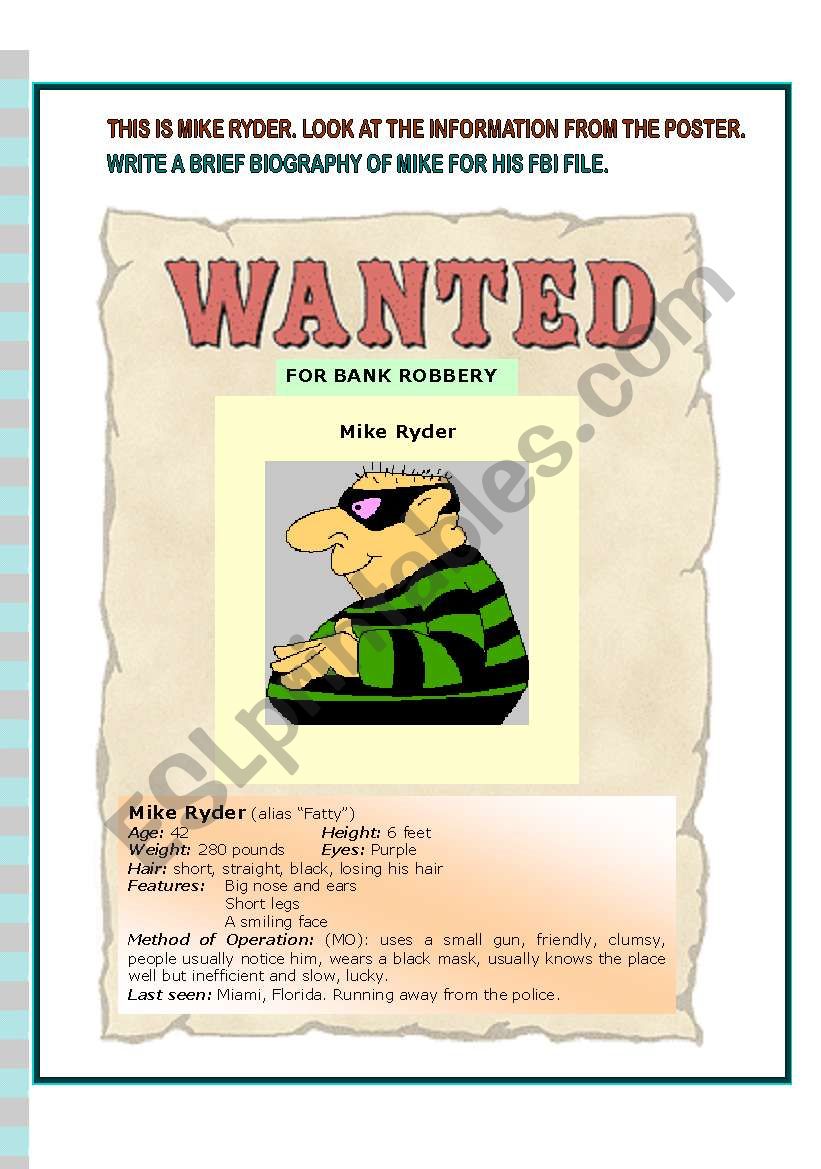 Wanted for robbery worksheet