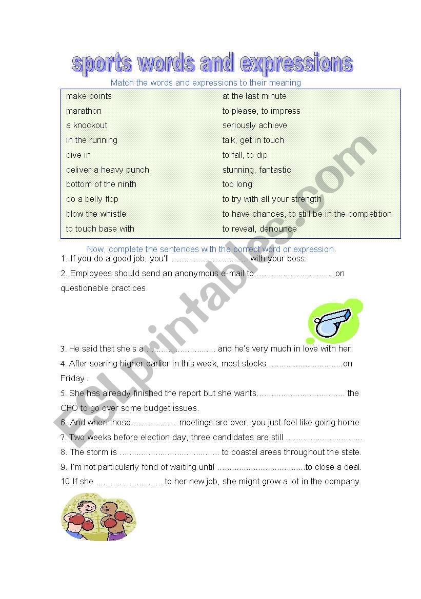 sports expressions worksheet