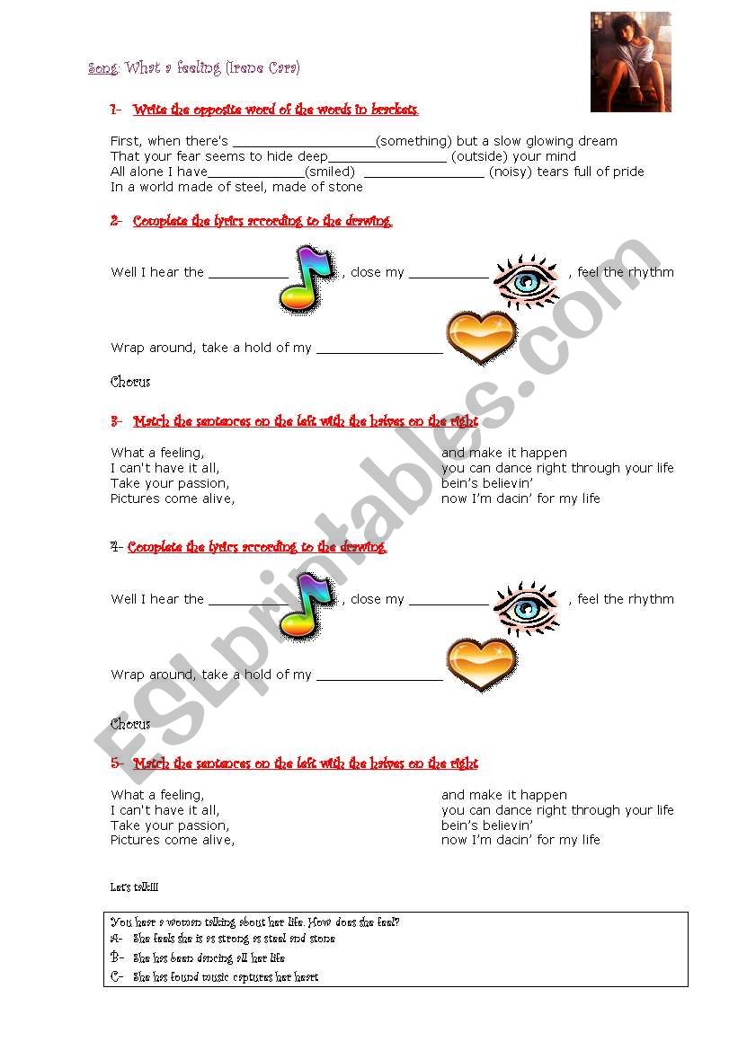 What  feeling (Irene Cara) worksheet