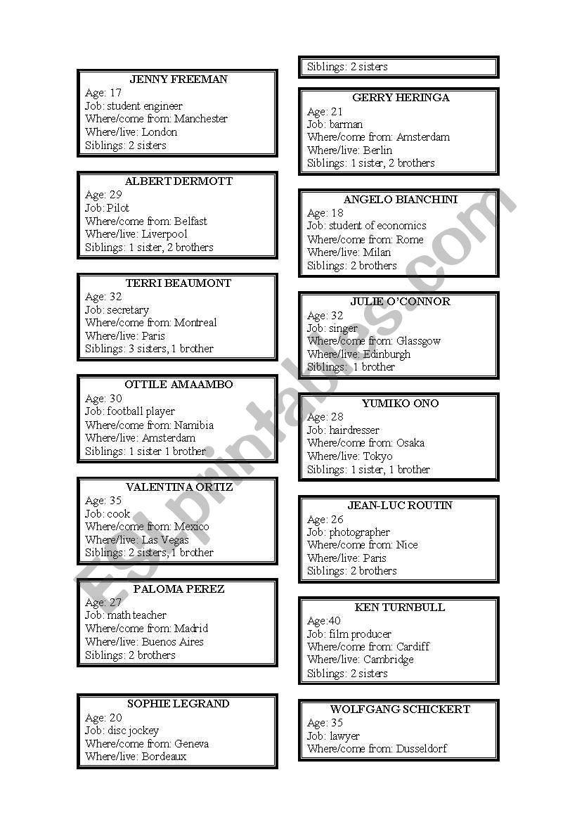 Speaking worksheet