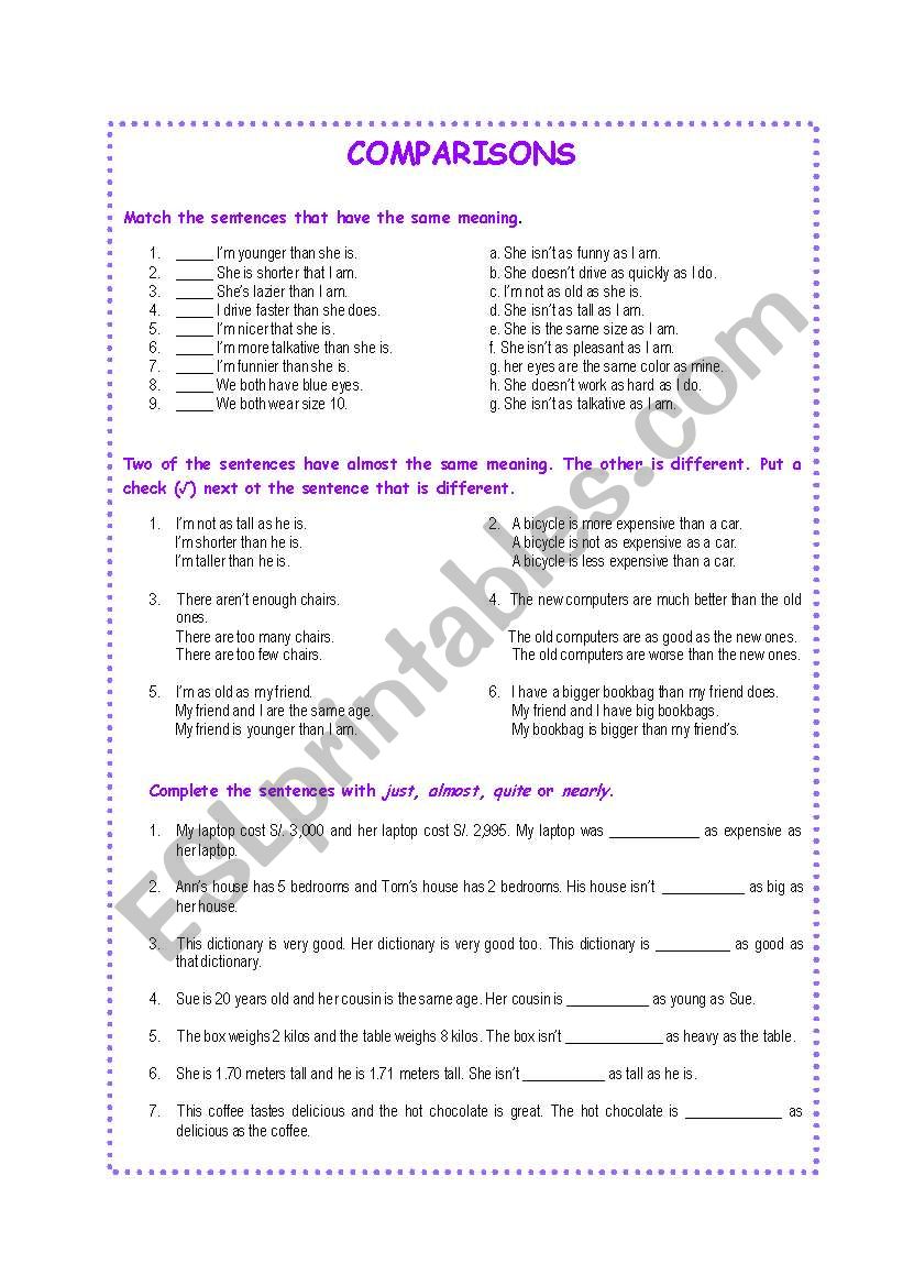 COMPARISONS worksheet