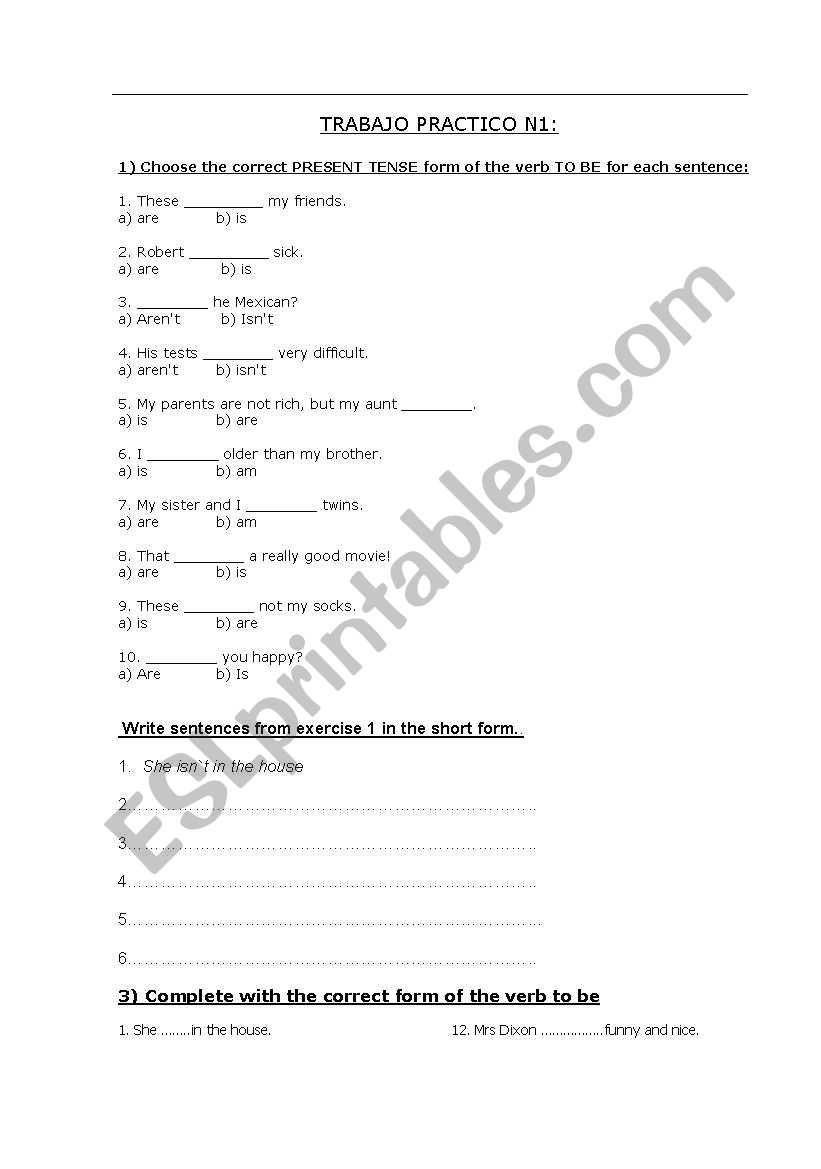 Verb to be worksheet