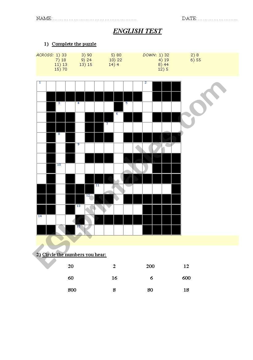 NUMBERS worksheet