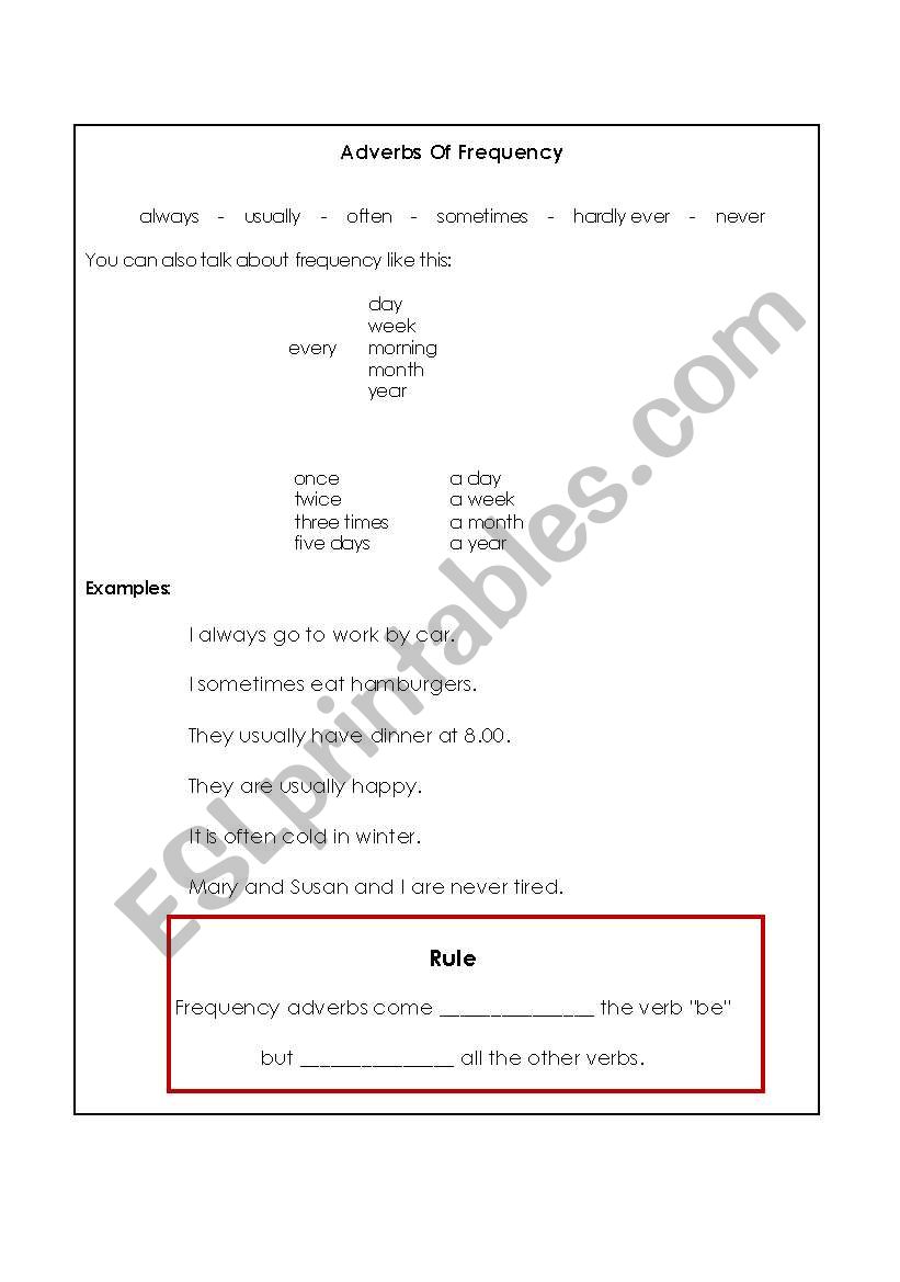 Frequency Adverbs worksheet