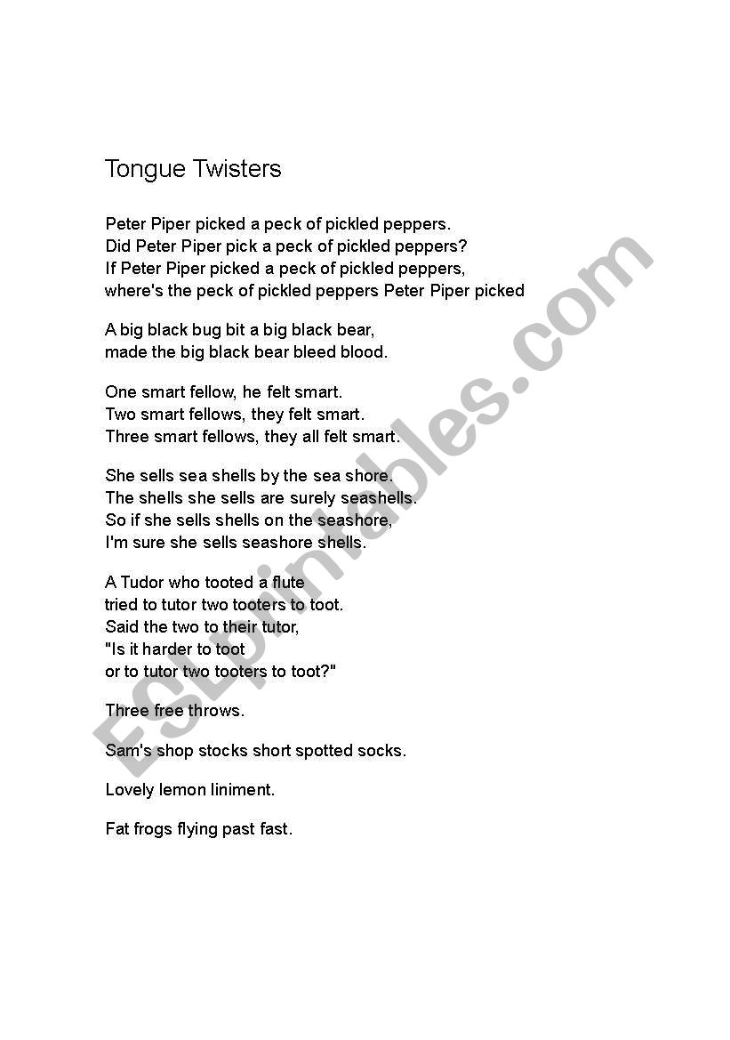 Tongue Twisters worksheet