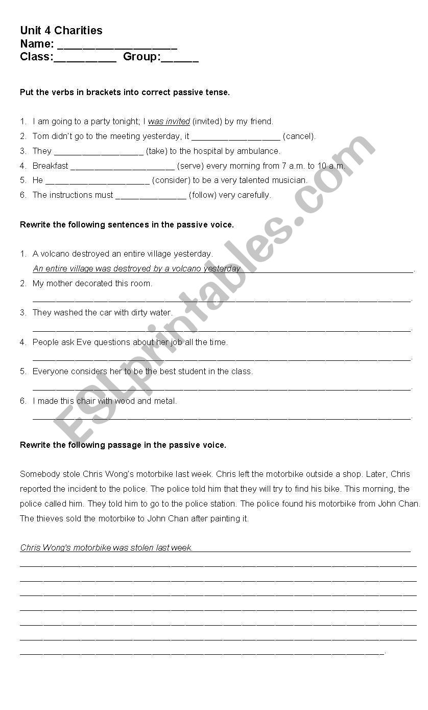 Passive Voice Worksheet worksheet
