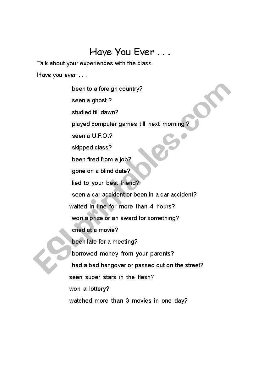 Have you ever... ? worksheet