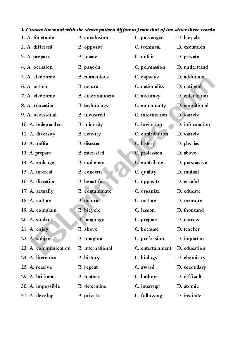 Stress exercises worksheet