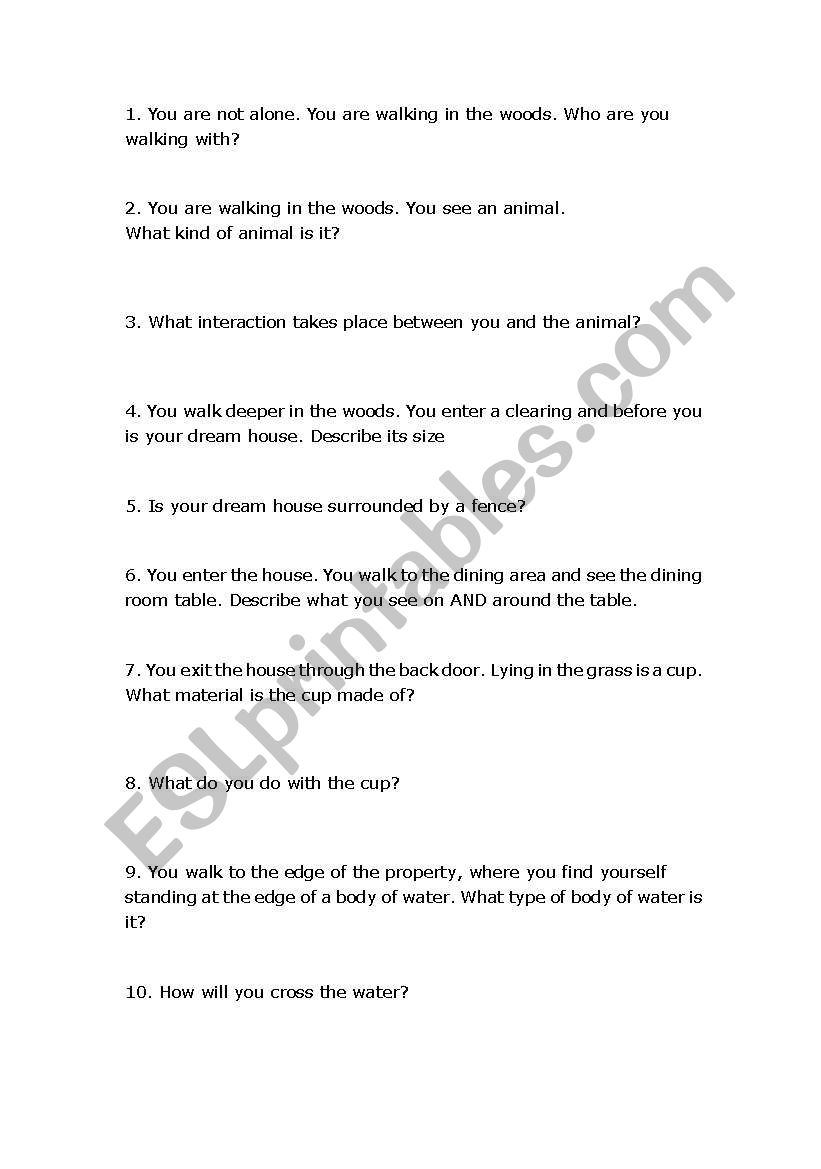 Mental personality test worksheet