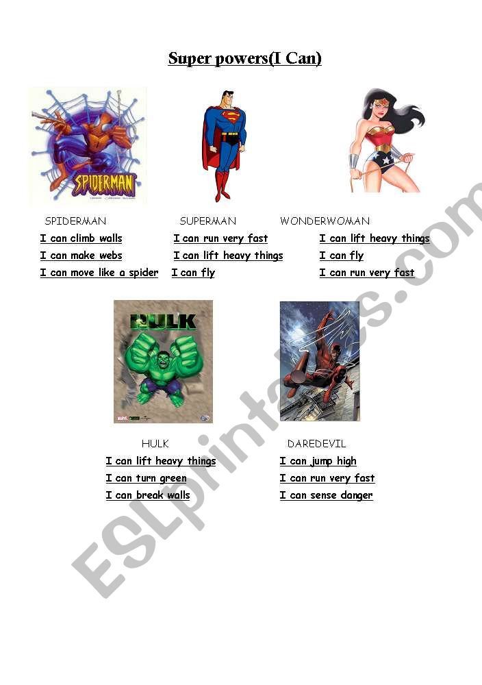 Super powers CAN worksheet
