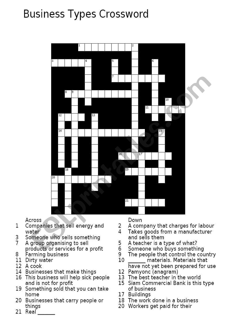 Business Types Crossword worksheet