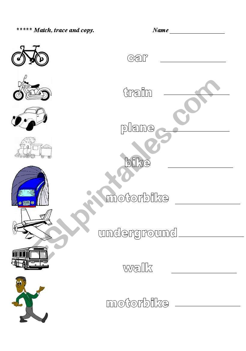 Travel trace and match worksheet