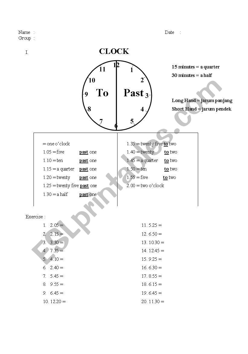 Clock, Simple Past Tense, Reading Comprehension, Verb TabLe