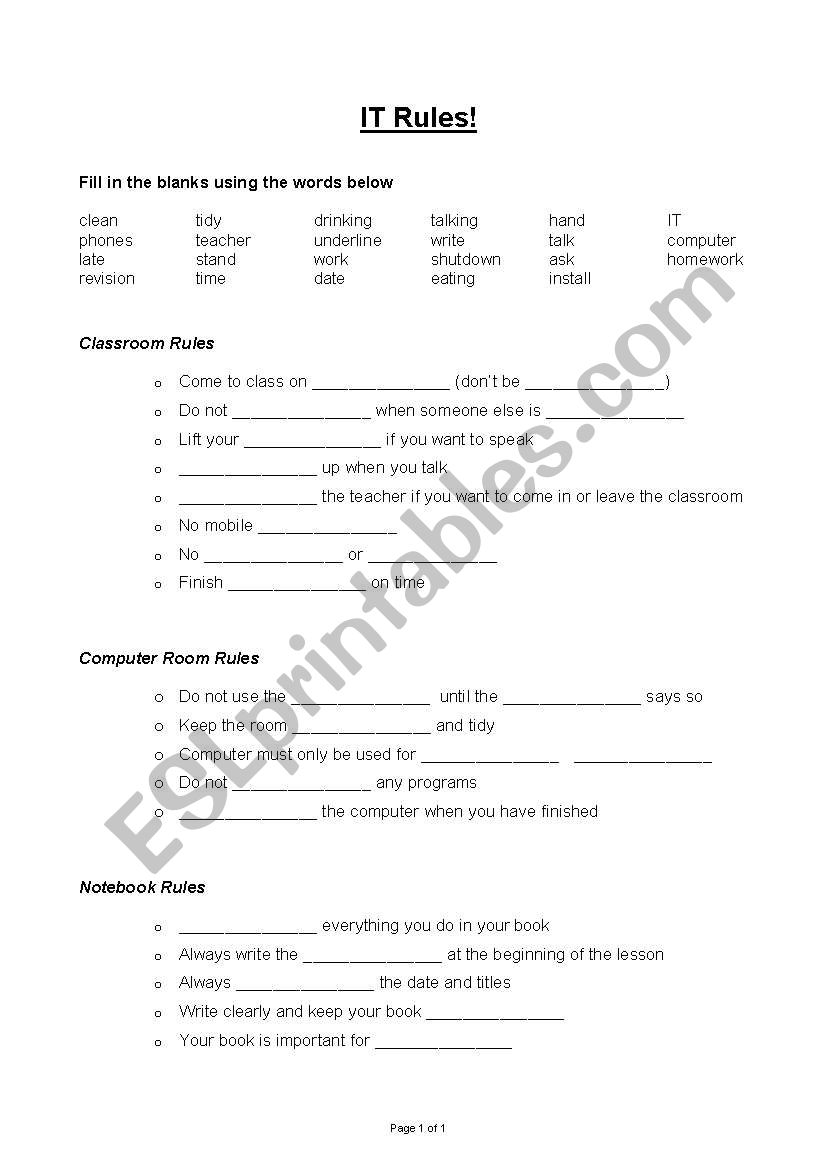 Classroom Rules Quiz worksheet