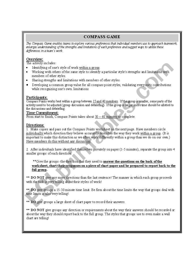 Compass Points worksheet