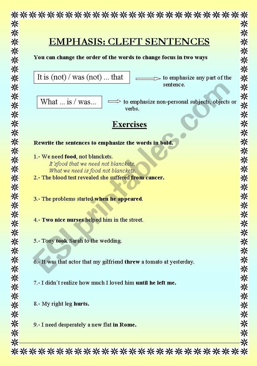 EMPHASIS: CLEFT SENTENCES worksheet