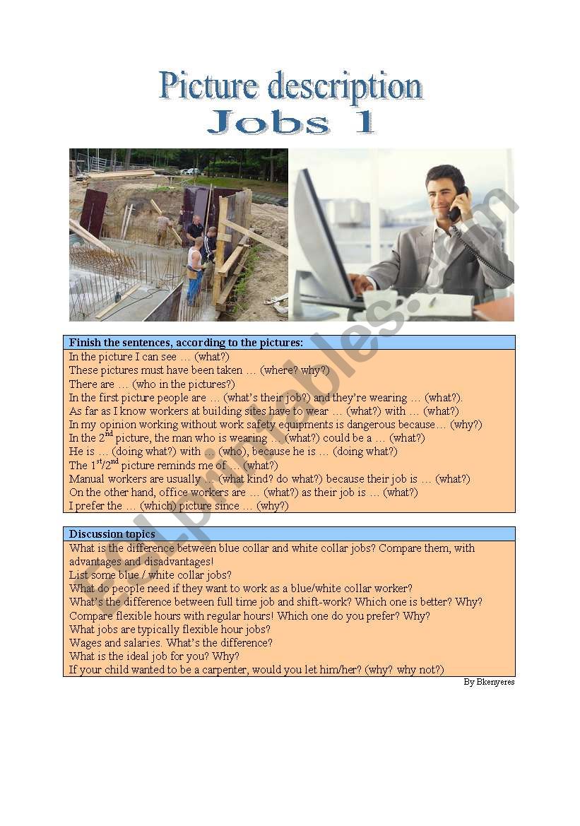 Picture decription - Jobs 1 worksheet