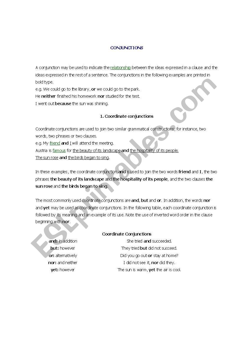 conjections worksheet