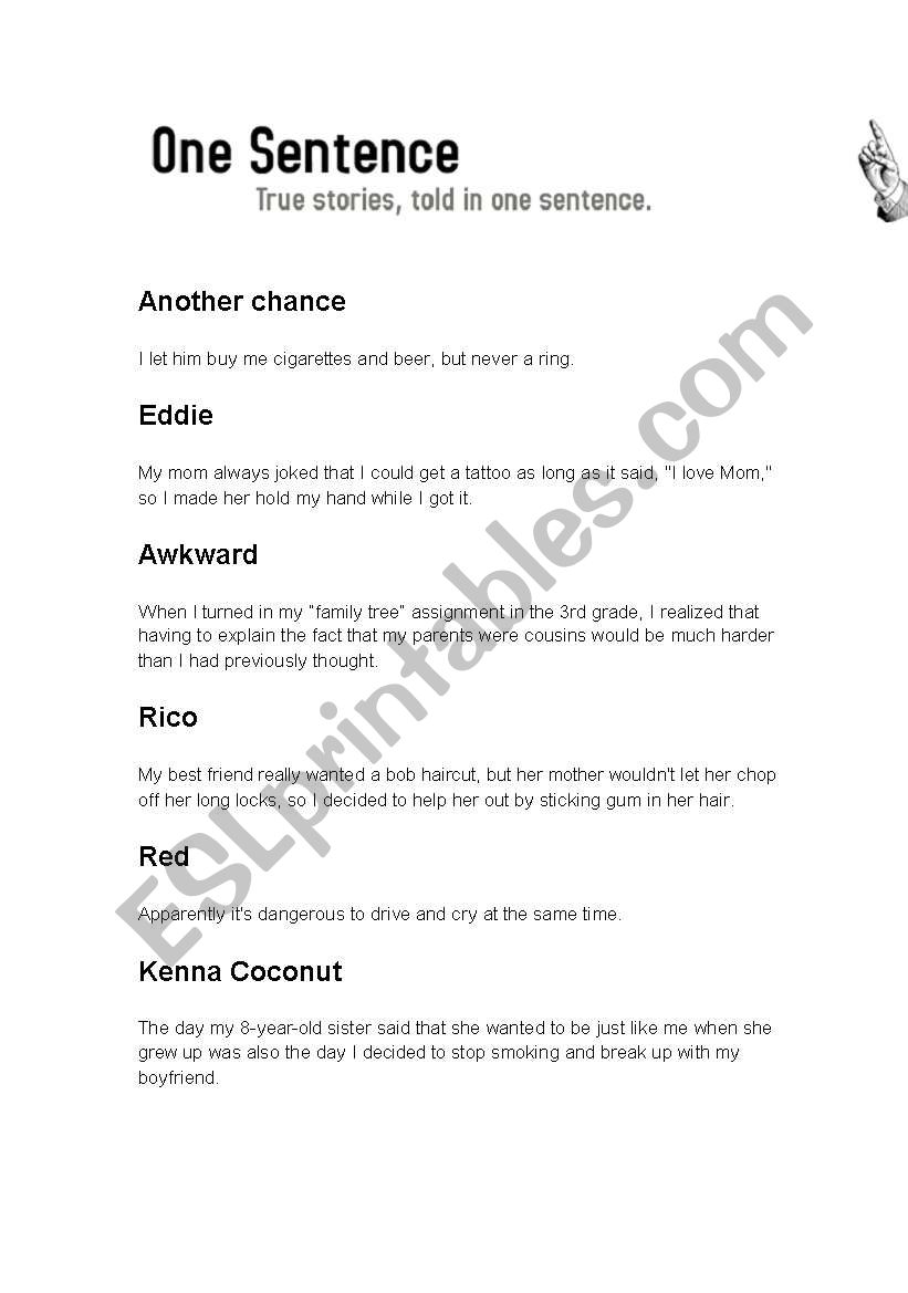 One Sentence Stories worksheet