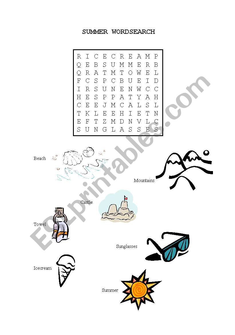 Summer Wordsearch worksheet