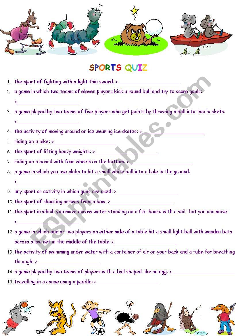 sports quiz worksheet