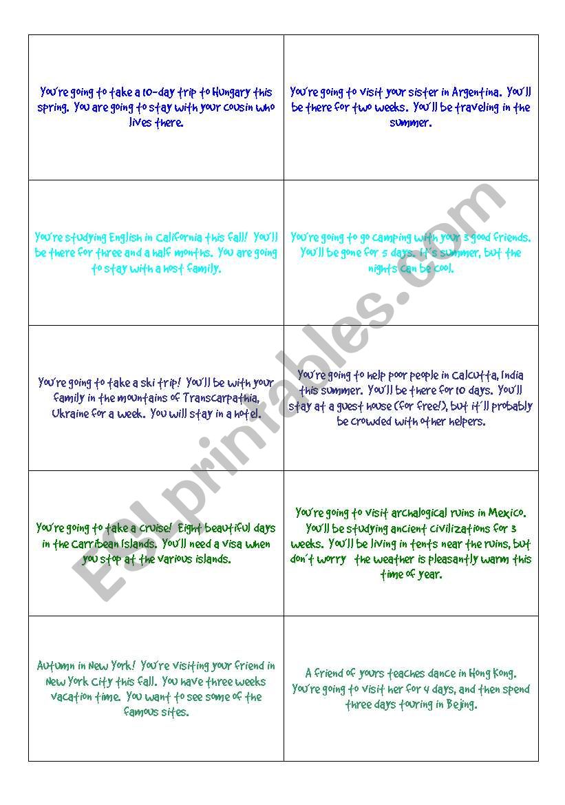 Travel Cards worksheet