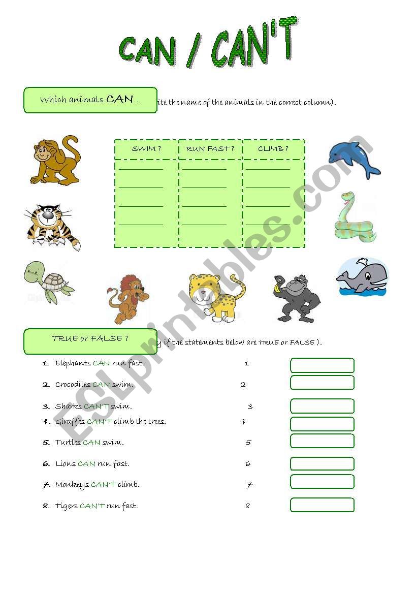 Can / Can´t - ESL worksheet by Naré