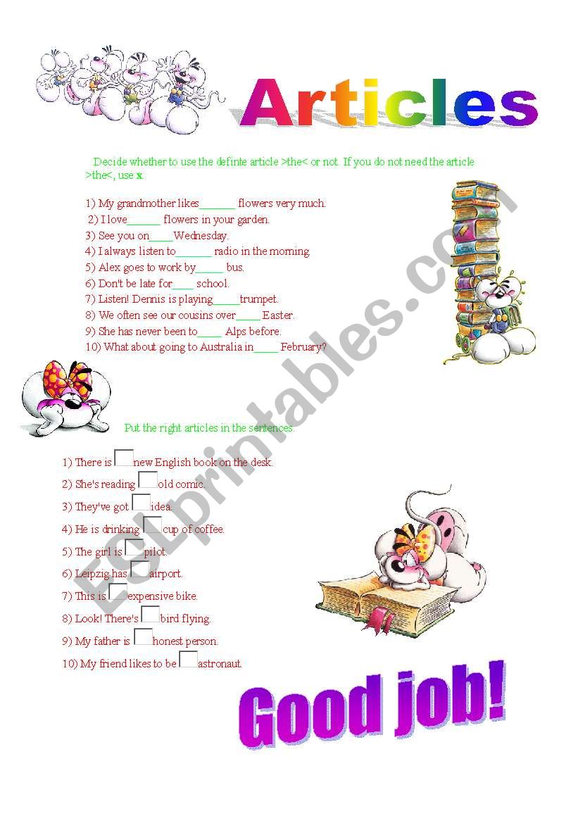 Articles worksheet