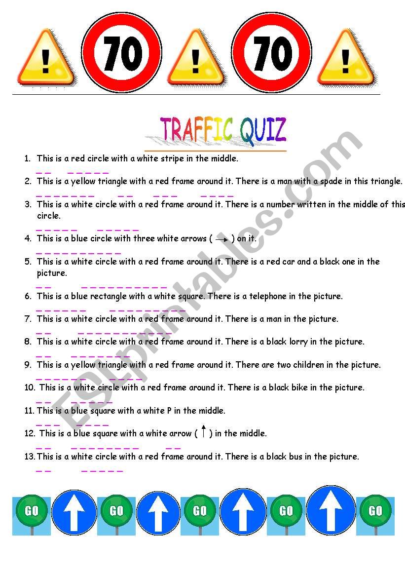 traffic quiz worksheet