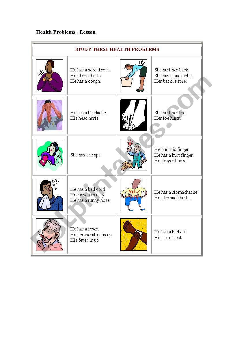 Health problems worksheet