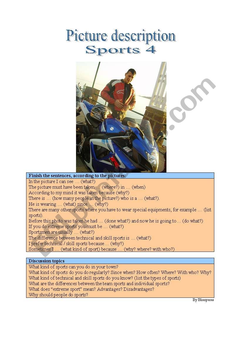 Picture description - Sport 4 worksheet