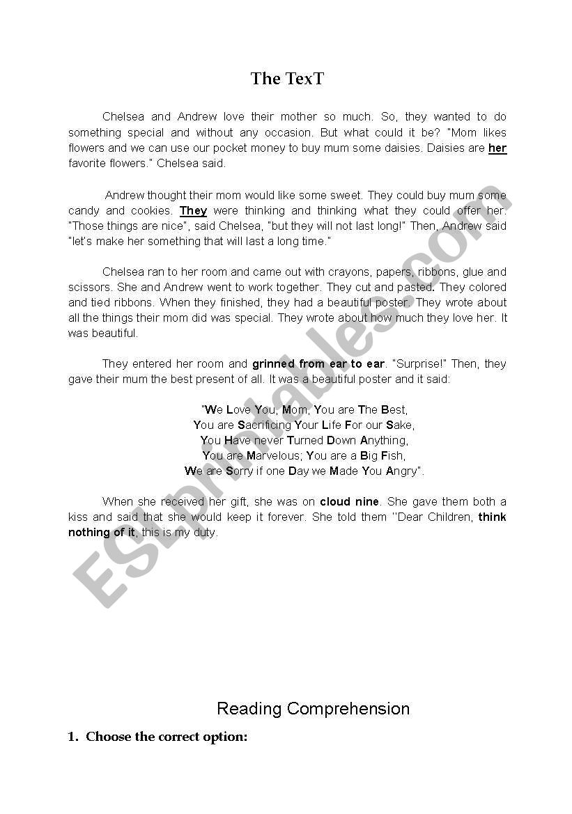 Reading Comprehension worksheet