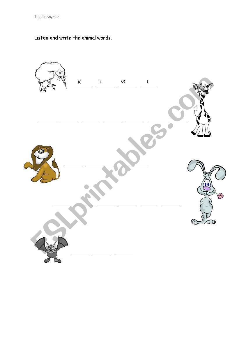 Animals worksheet