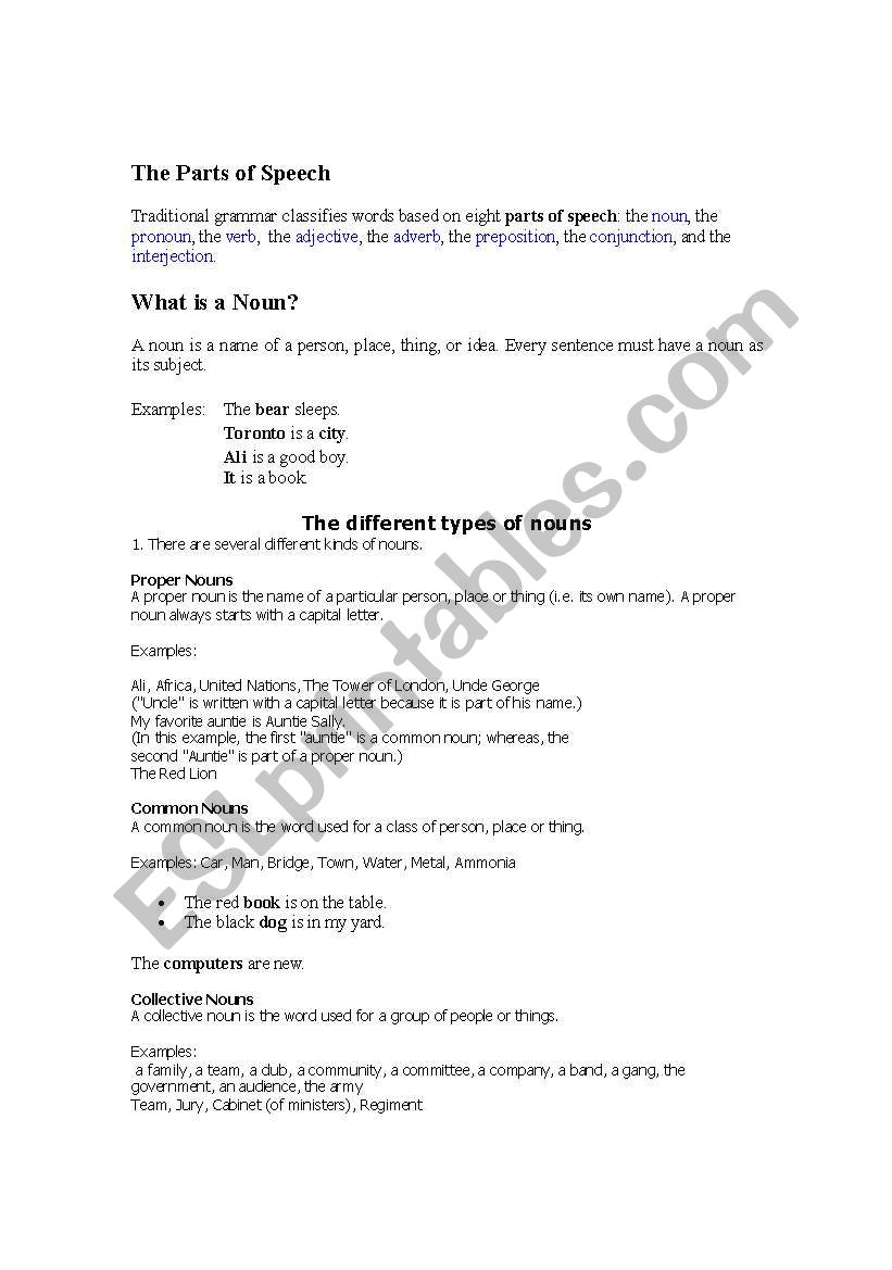 Types of Noun worksheet