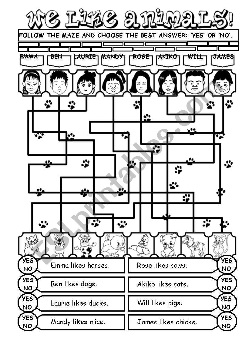 We like animals (Page1 - Farm animals, Page 2 - Wild animals)