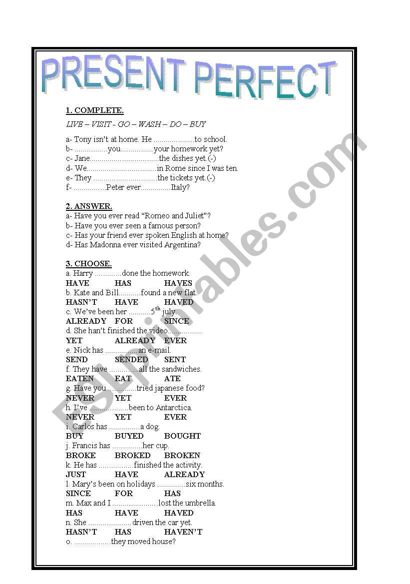 PRESENT PERFECT worksheet