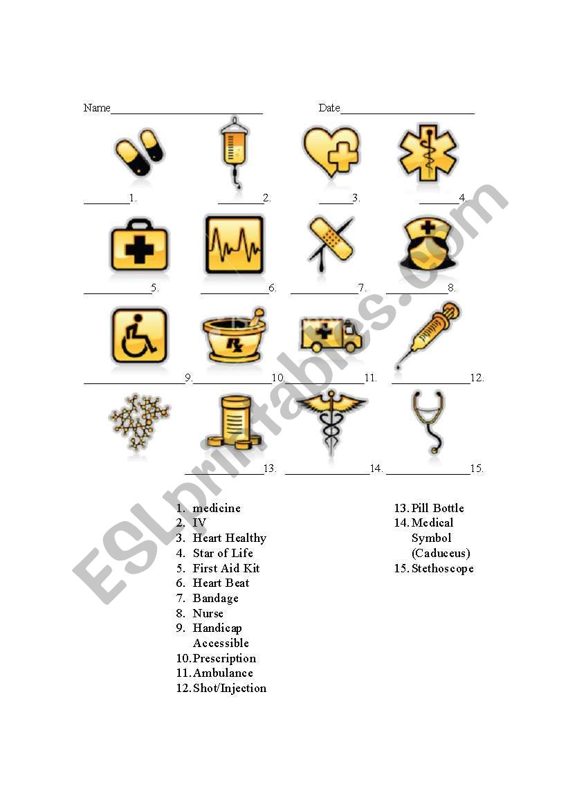 Medical Symbols worksheet