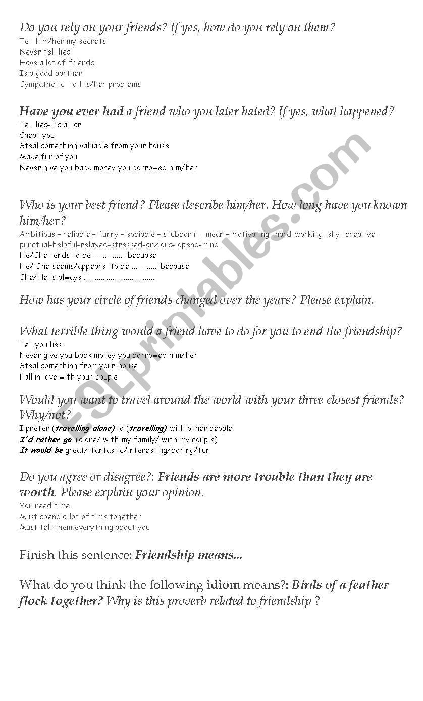 circle of friends worksheet