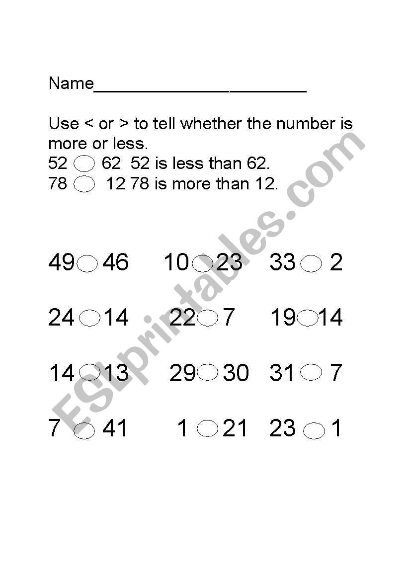 greater than or less than worksheet