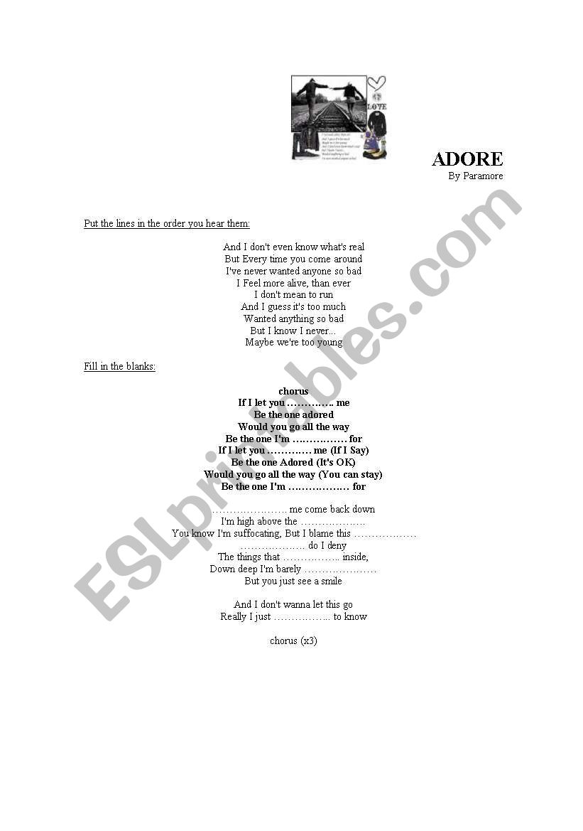 Song Adore by Paramore worksheet