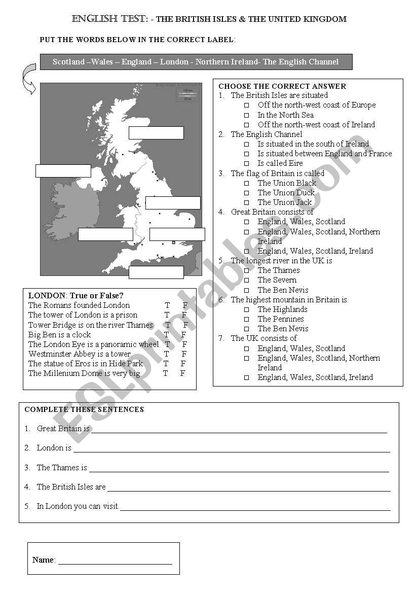 The British Isles and The UK - Test