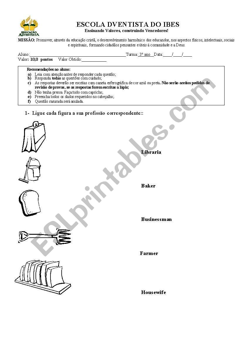 Professions worksheet