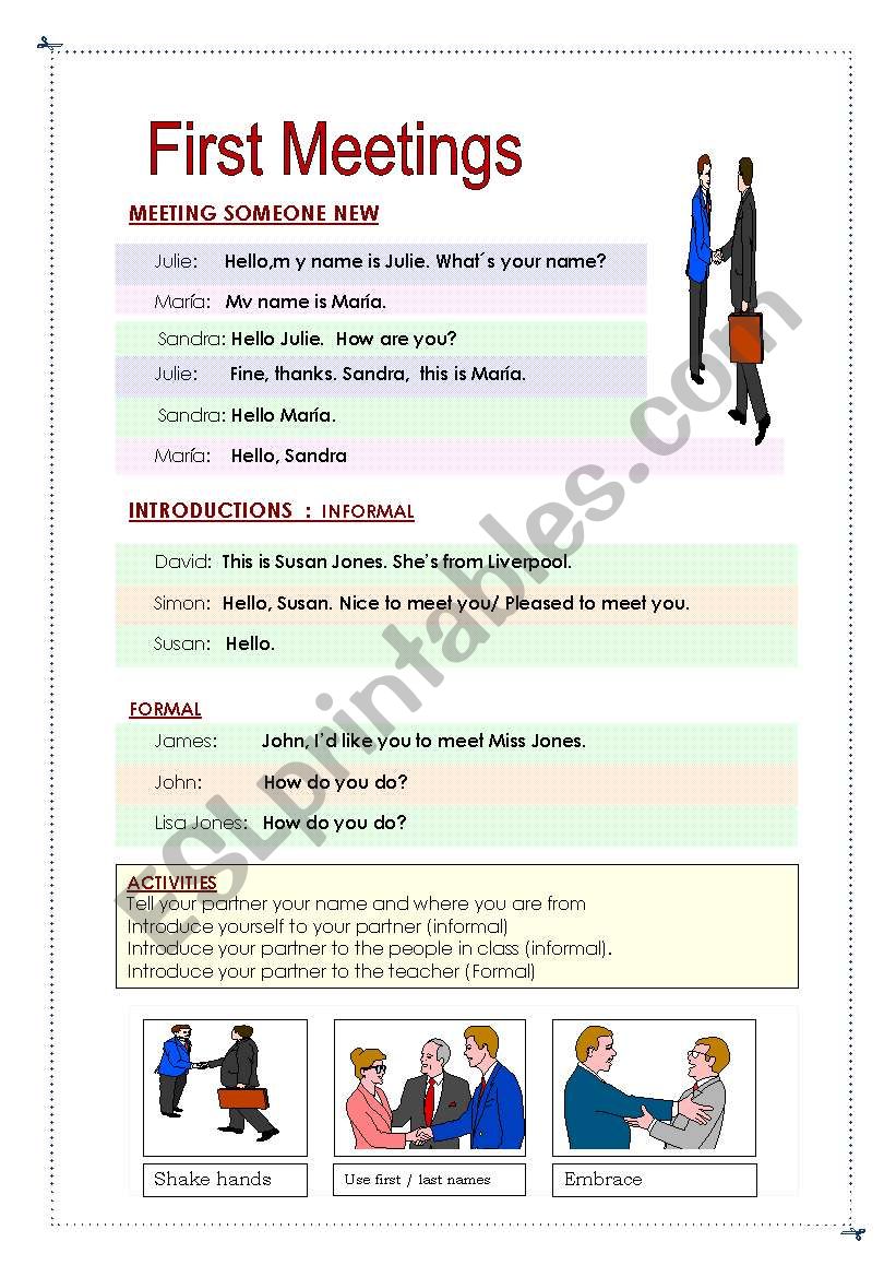 First Meetings worksheet