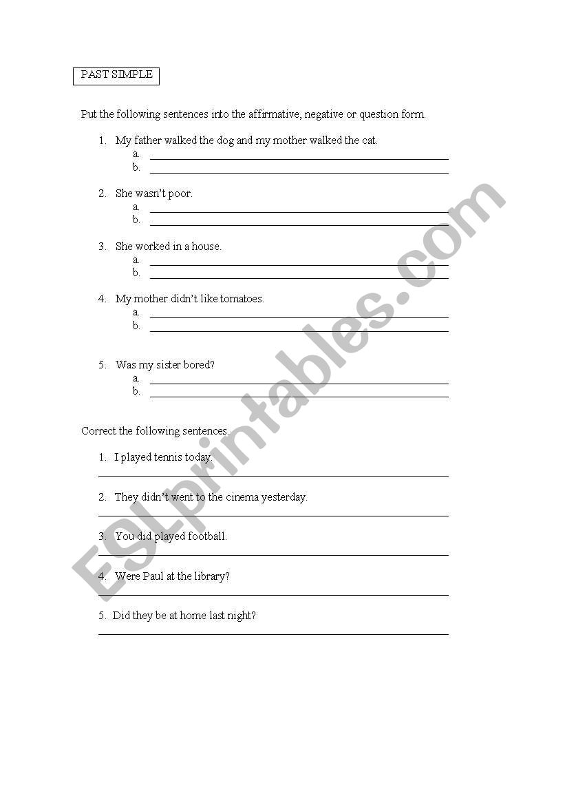 Past simple worksheet