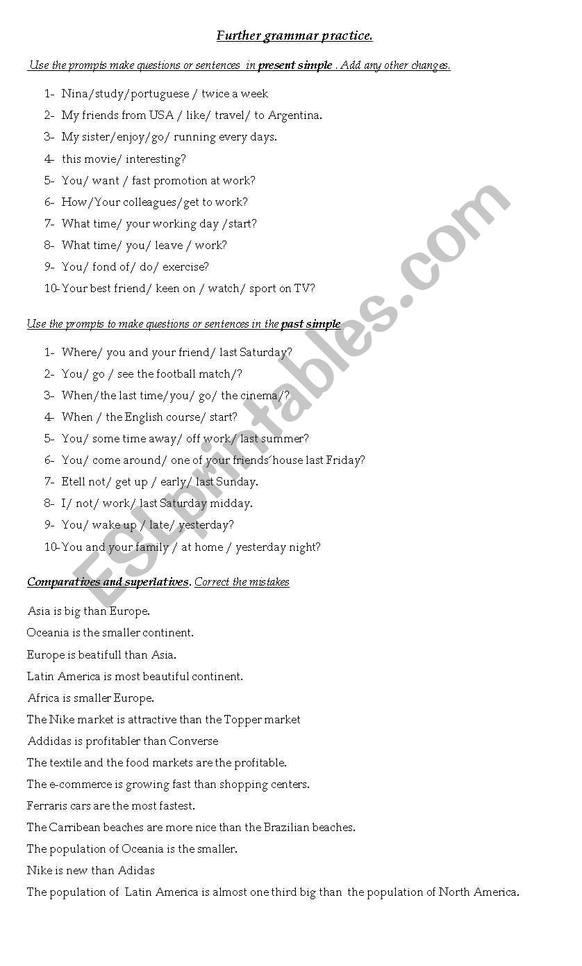 Further Grammar pracrice worksheet