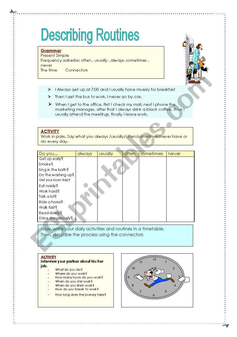 Describing routines worksheet